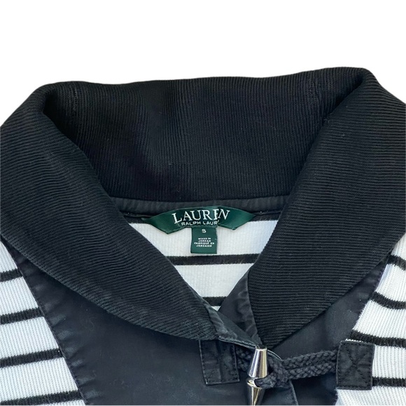{Ralph Lauren} Quarter Toggle Closure Cowl Neck Striped Lightweight Sweater - Picture 3 of 6